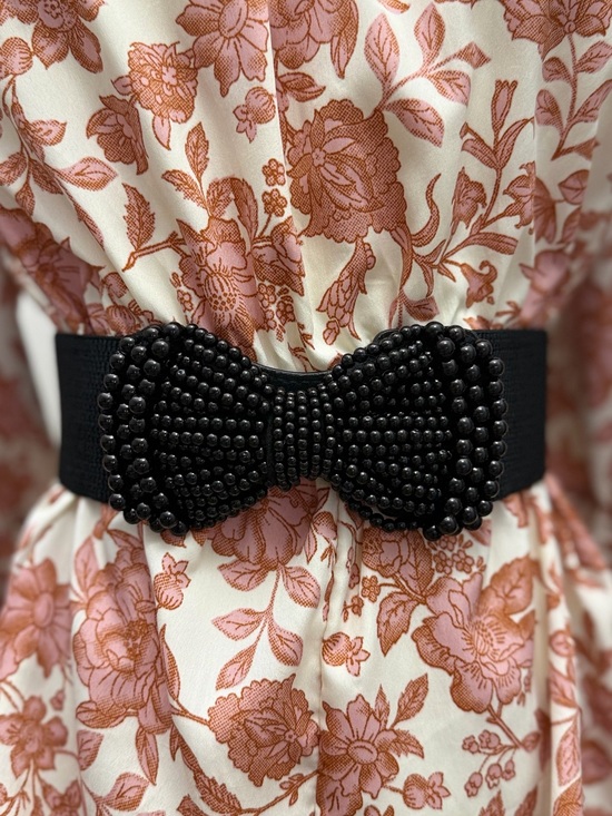 Accessories - New Black Beaded Bow Wide Elastic Waist Belt Statement Cinch Belt